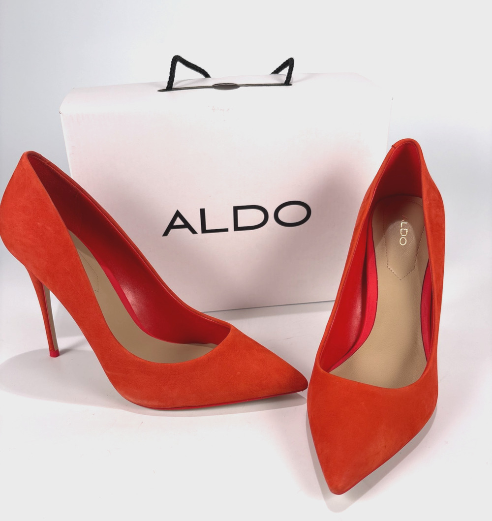 NEW Aldo Suede Neon Coral Orange 4” High Heel Pump Shoe 10 Pointed toe Stiletto